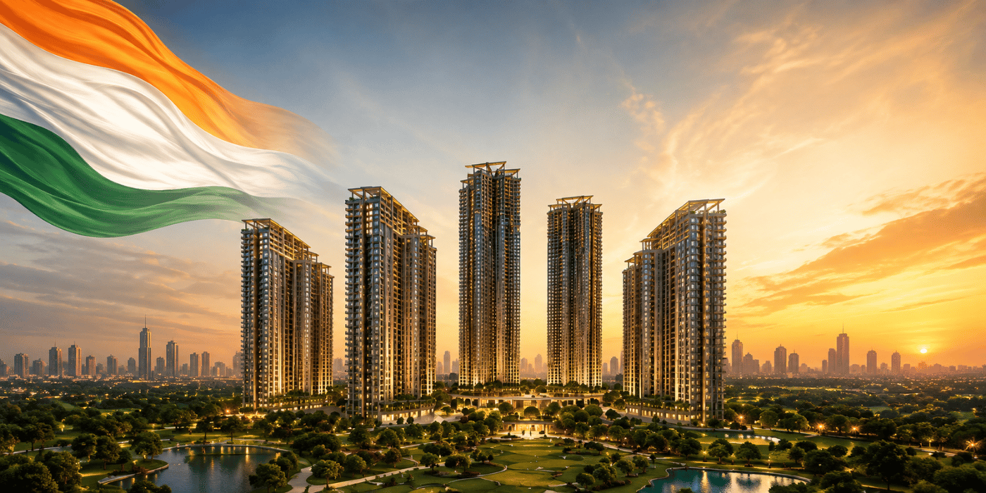 Luxury residential towers at sunset
